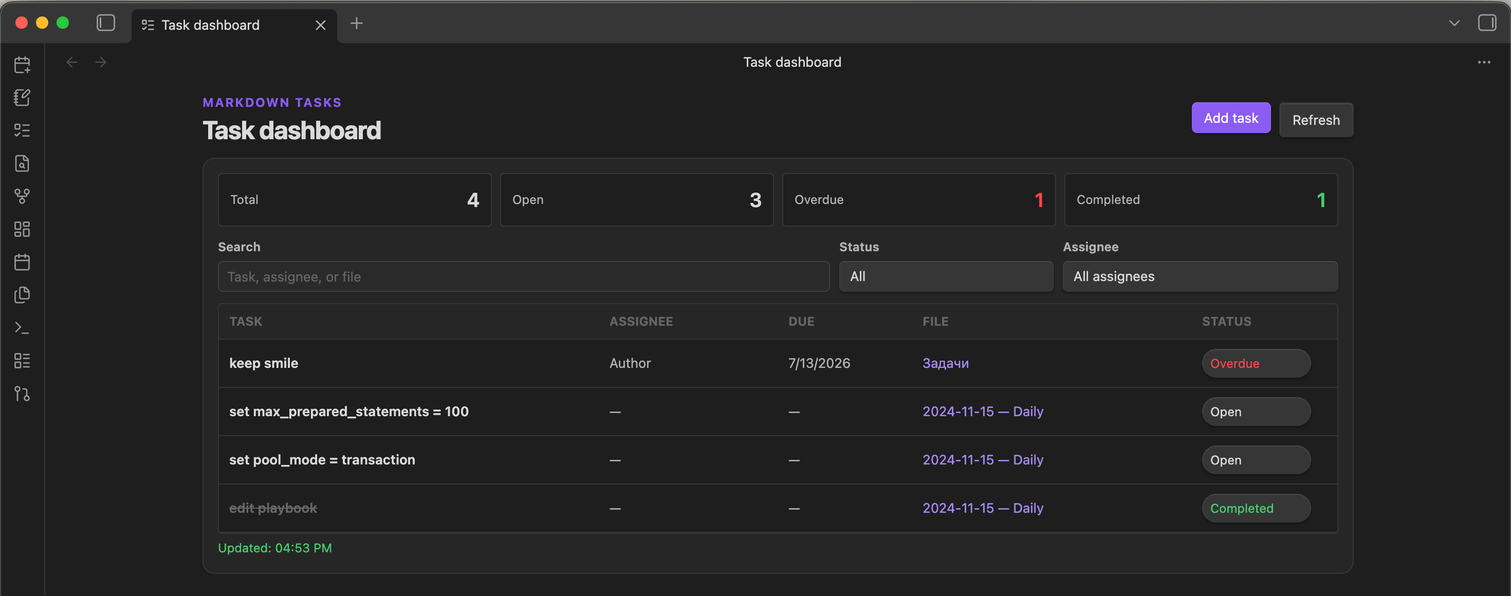 Meeting Tools task dashboard