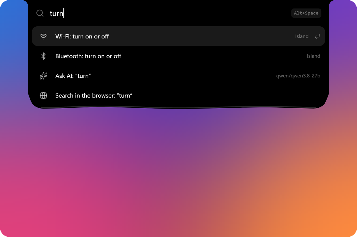 System commands in the command bar
