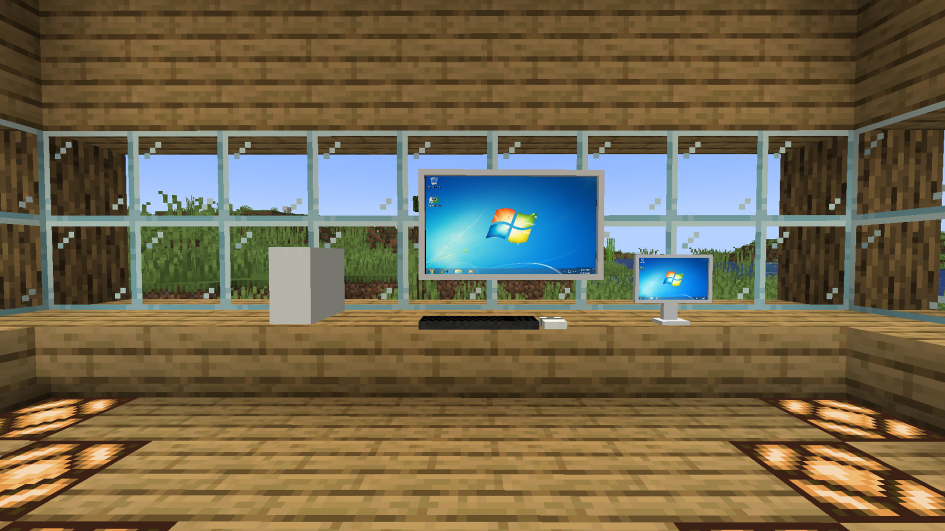 White VM computers and screens