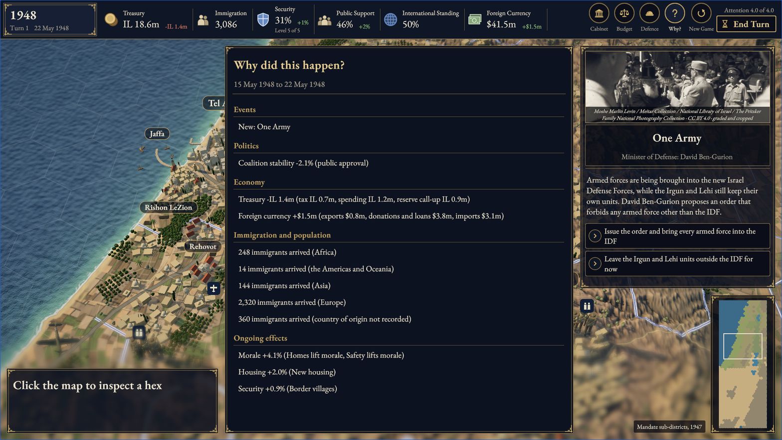 Current build: the Why panel explaining a turn's changes