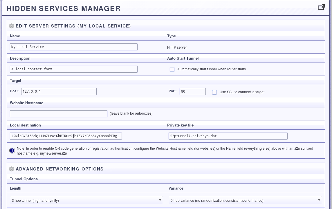 Options page