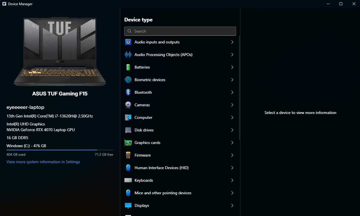 Modern Device Manager app homepage screenshot