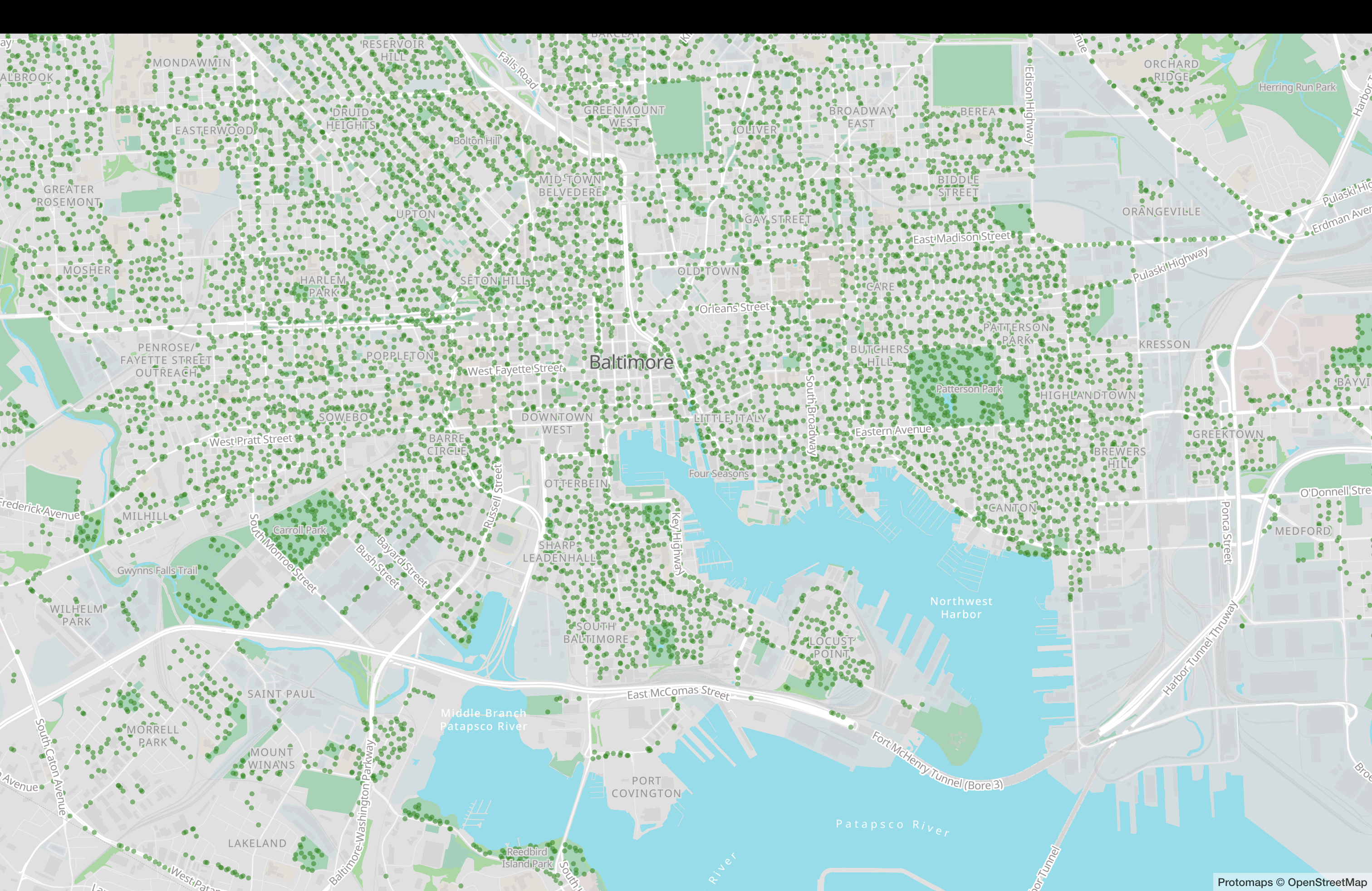 a map of trees in Baltimore