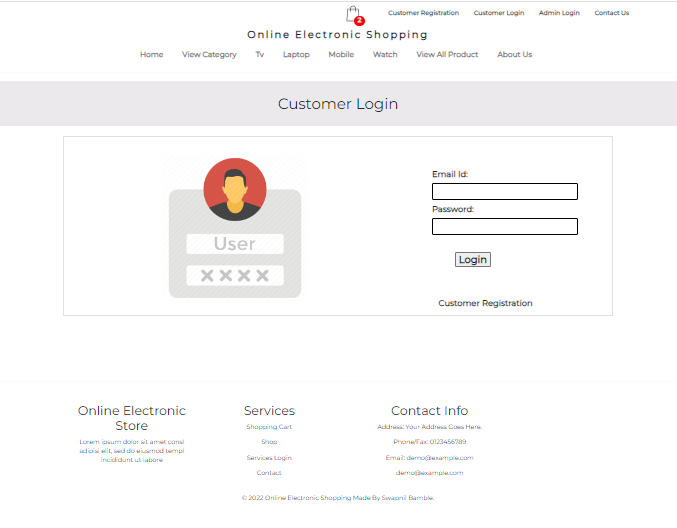 Customer Login Page