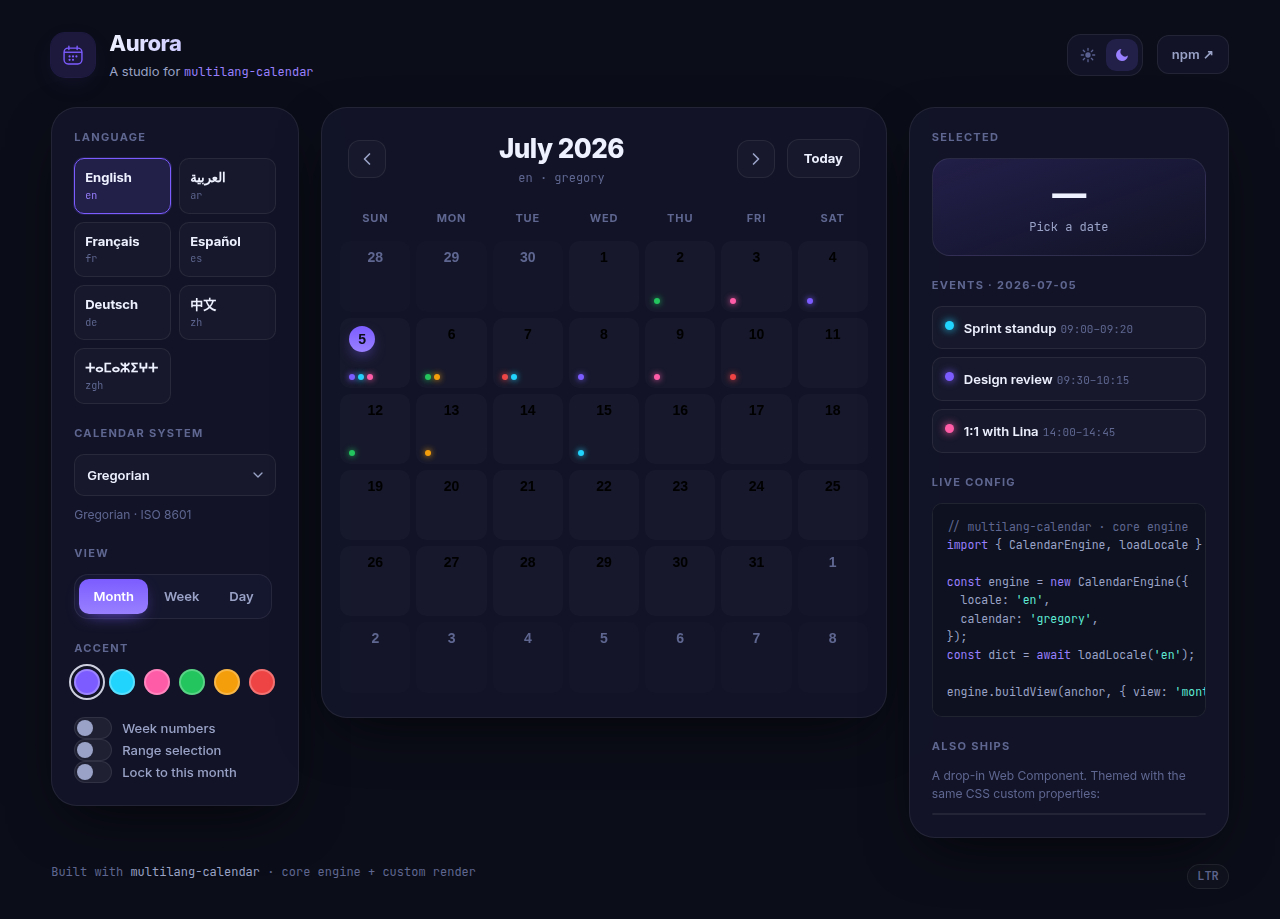 multilang-calendar screenshot