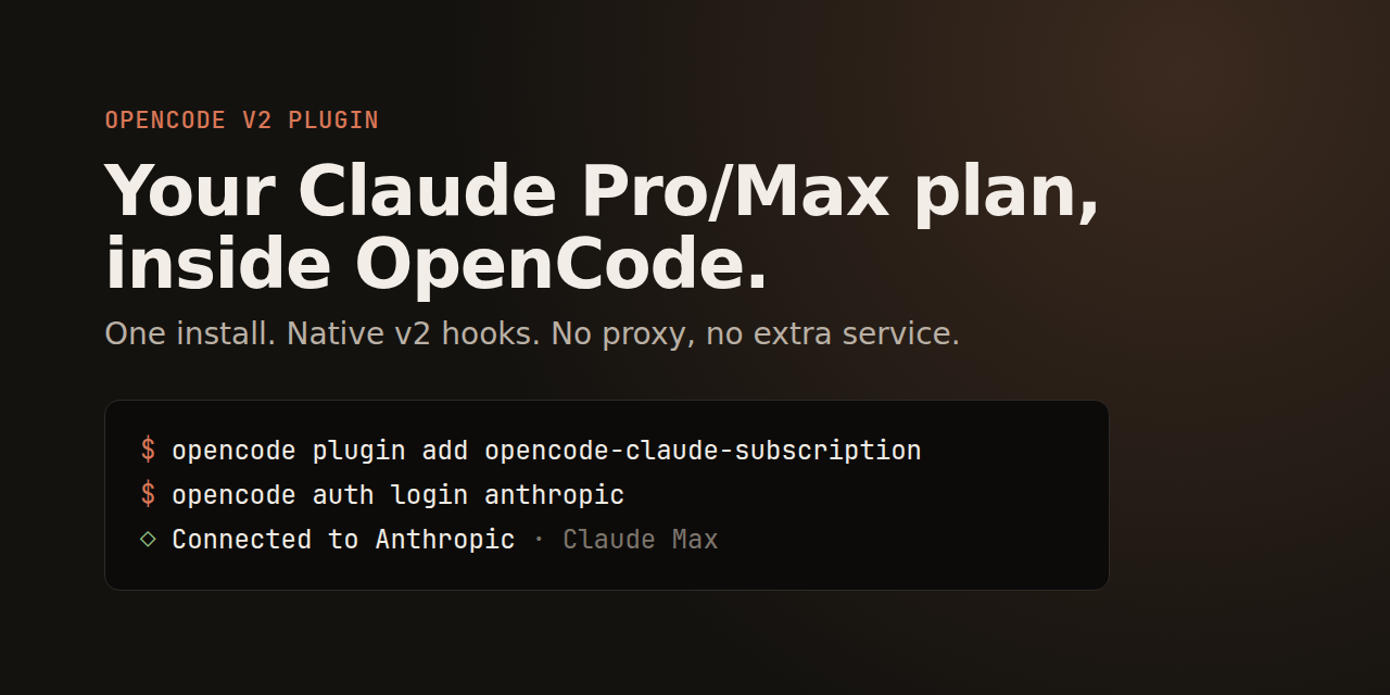 opencode-claude-subscription: your Claude Pro/Max plan, inside OpenCode