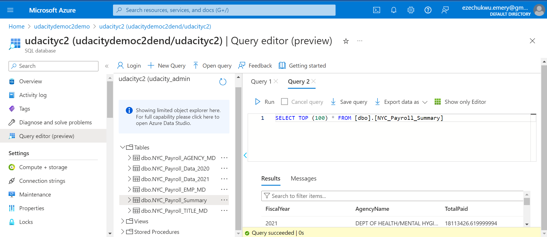 pipeline success in azure sql db