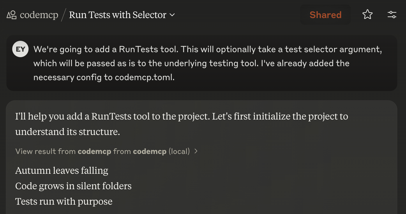 Screenshot of Claude Desktop with codemcp