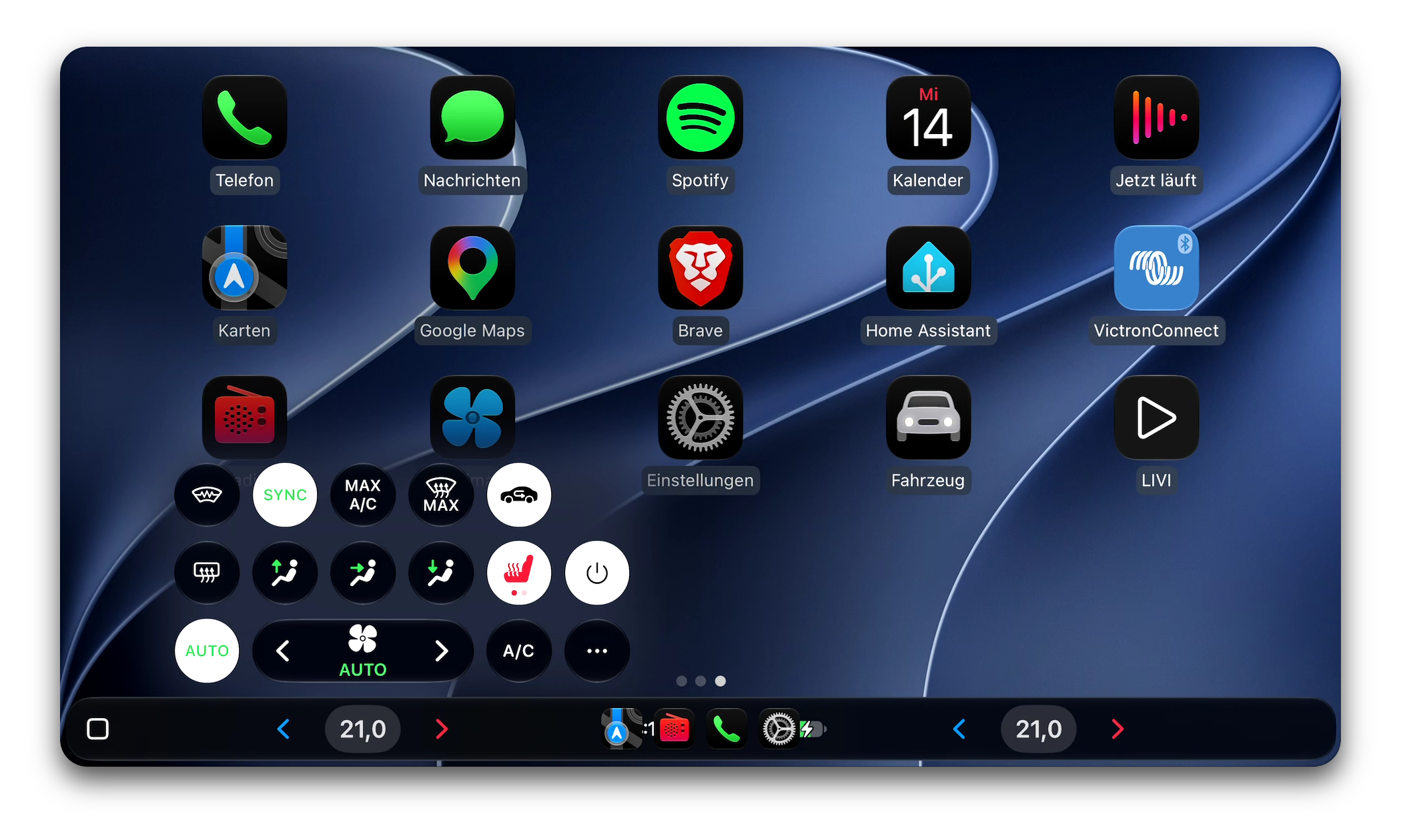 Climate controls in the CarPlay dock