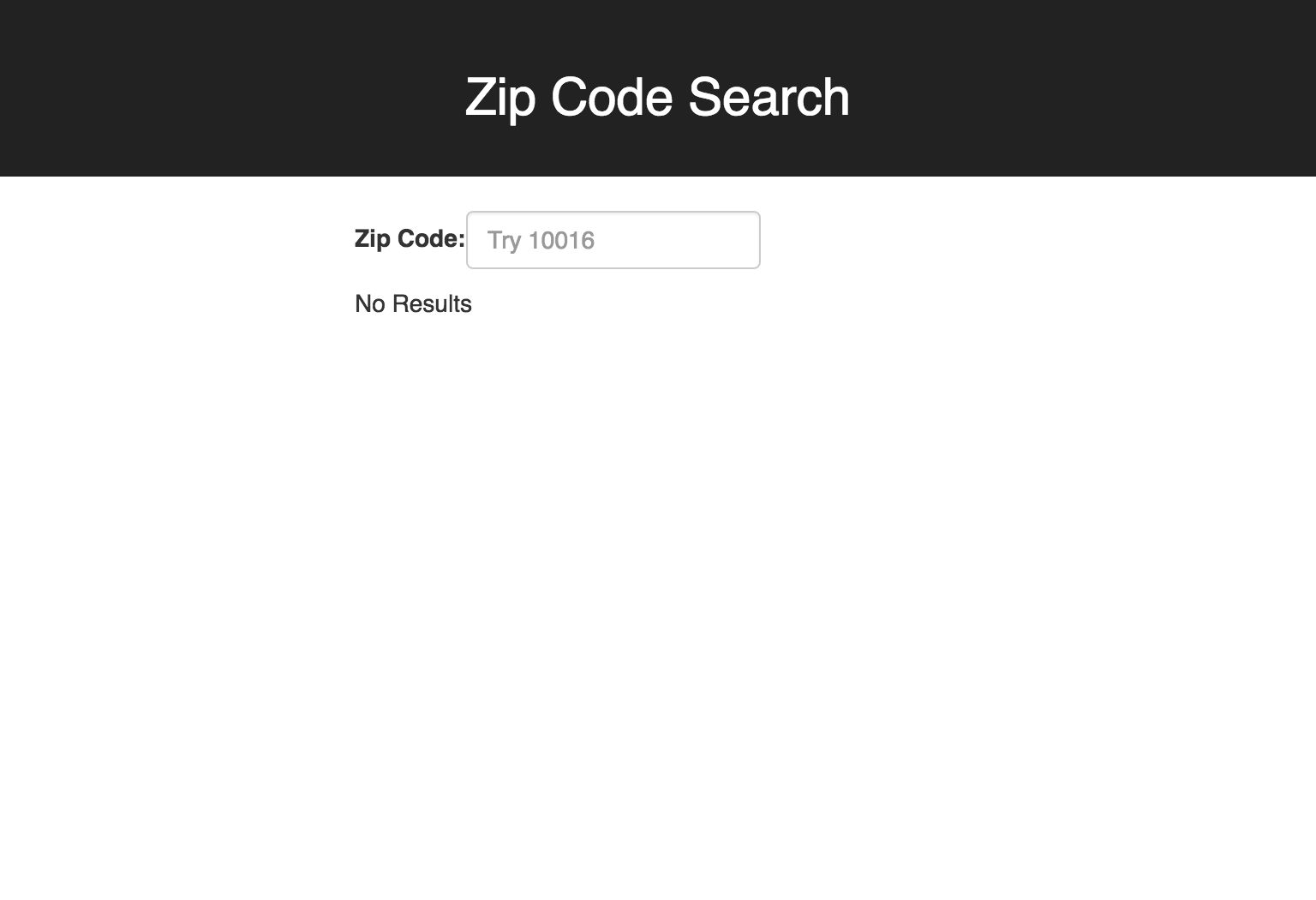 Input field for searching Zip codes