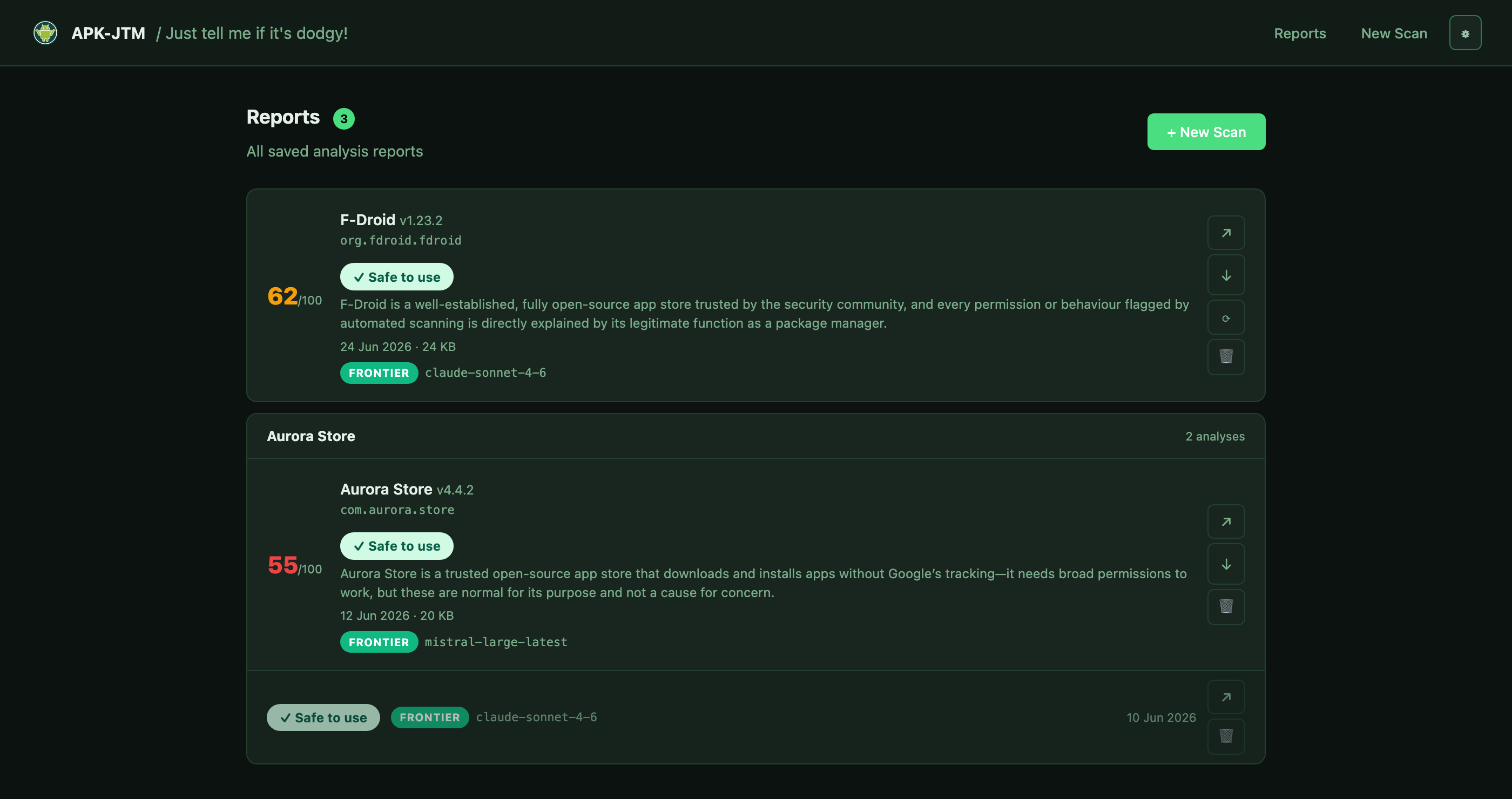 Reports page
