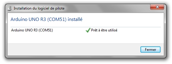 Le drivers est installé, notez le port COM