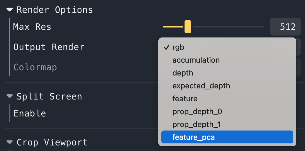 feature_pca in Output Render dropdown