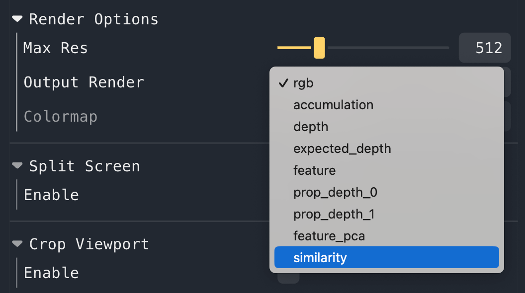 similarity in Output Render dropdown