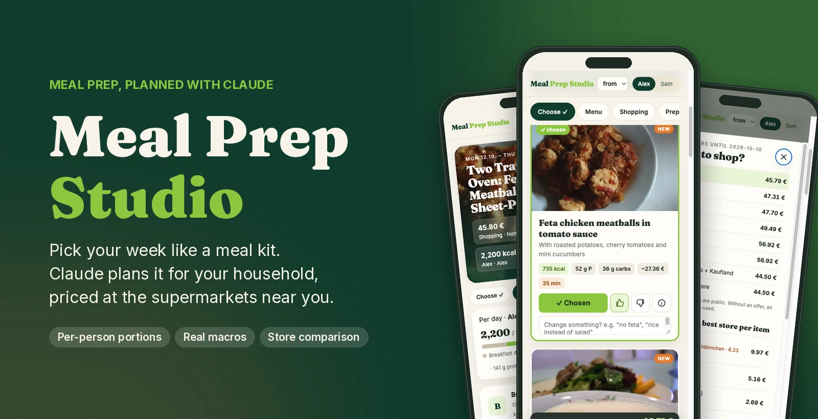 Meal Prep Studio: pick your week like a meal kit, planned by Claude