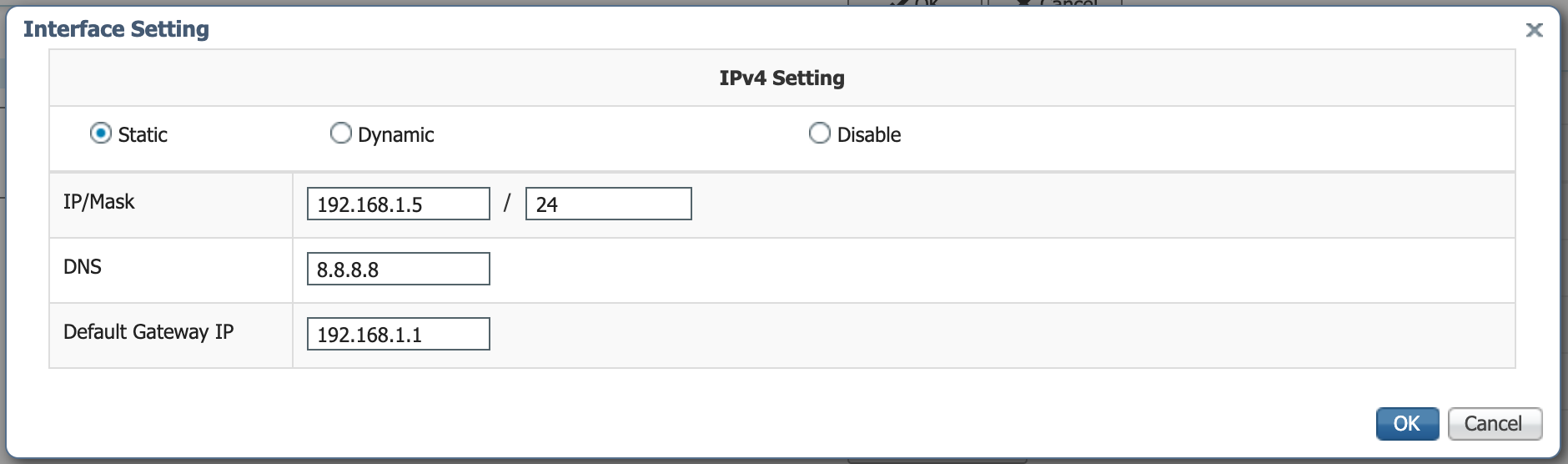 Local Manager static IP address