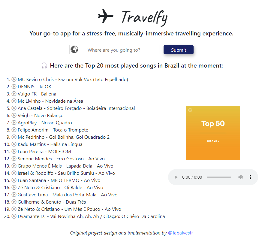 Travelfy home page after valid form submission