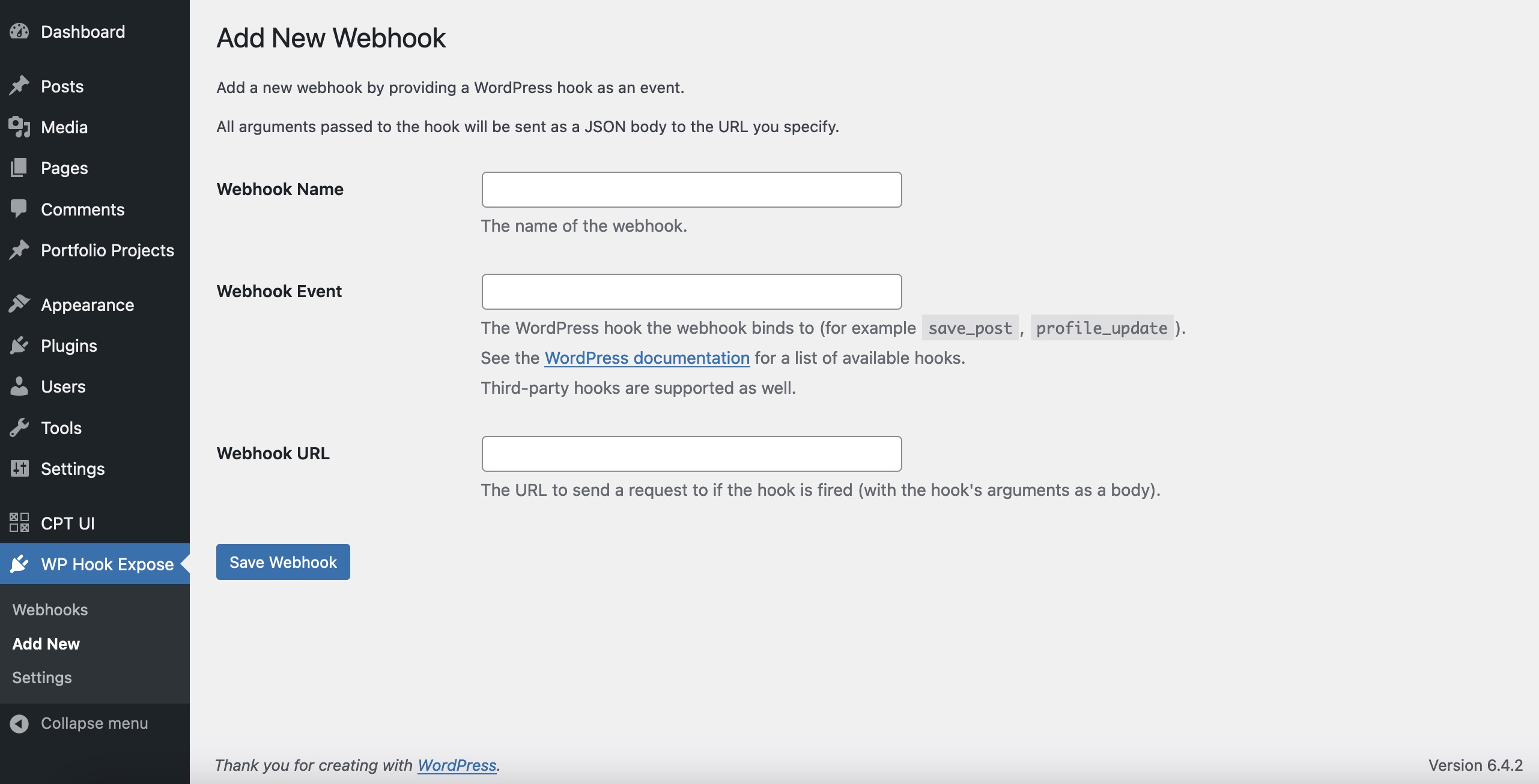 Add New Webhook Screenshot