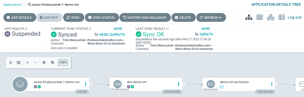 Detail view of suspended demo VM Application