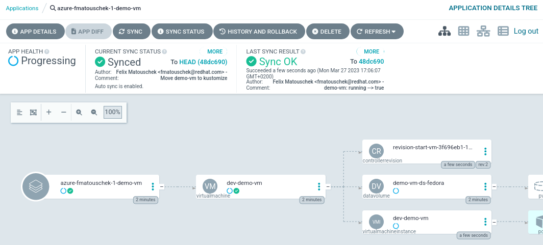 Detail view of progressing demo VM Application