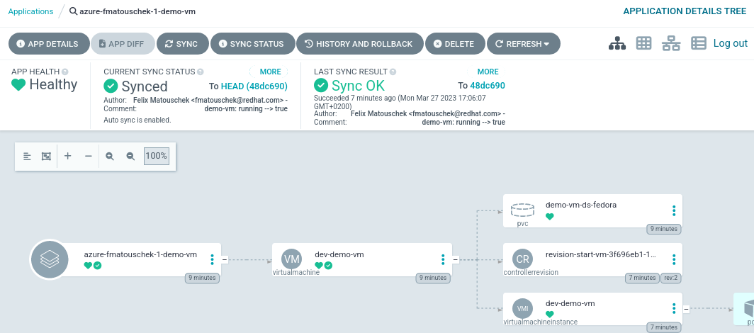 Detail view of healthy demo VM Application