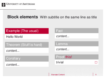 Block elements in a LaTeX beamer template for University of Amsterdam