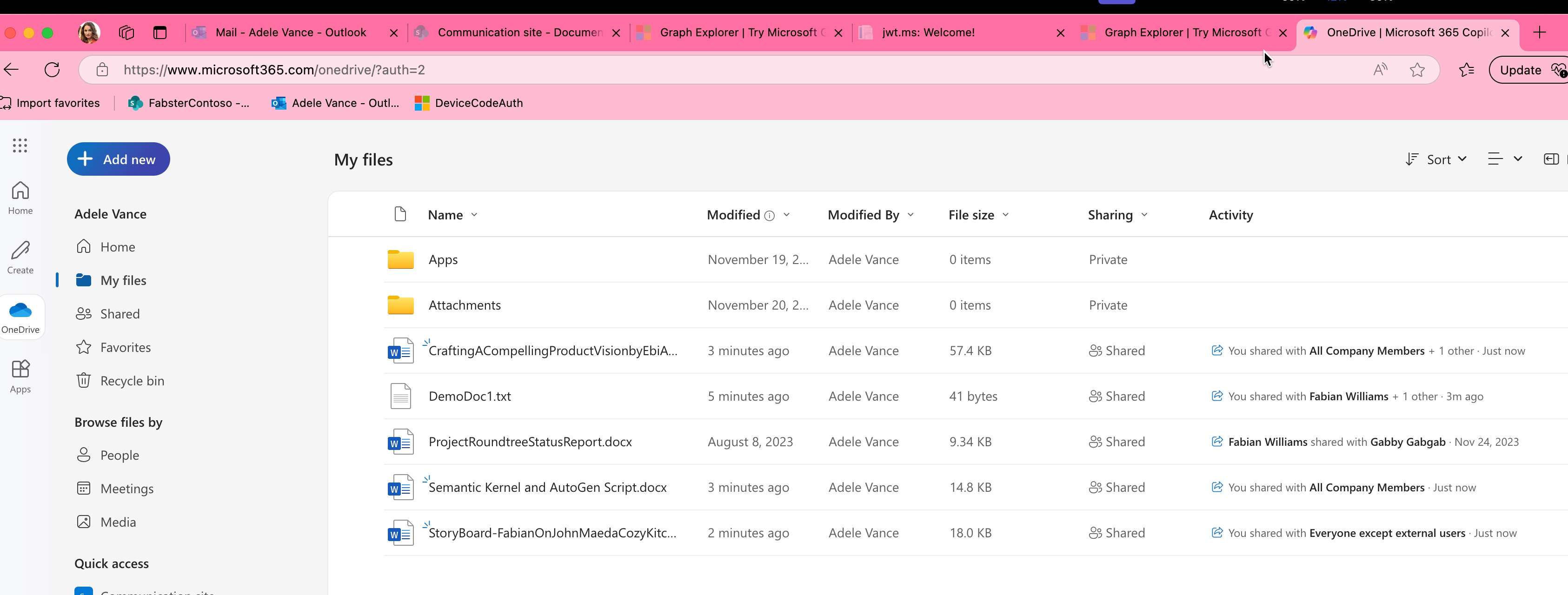 Adele Vance OneDrive Screenshot