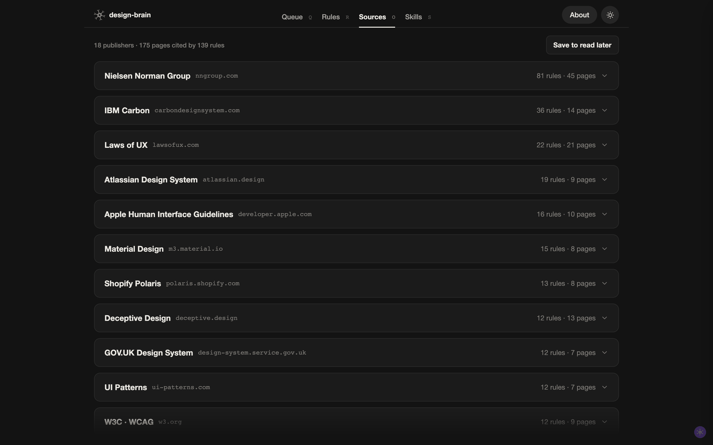 The sources tab