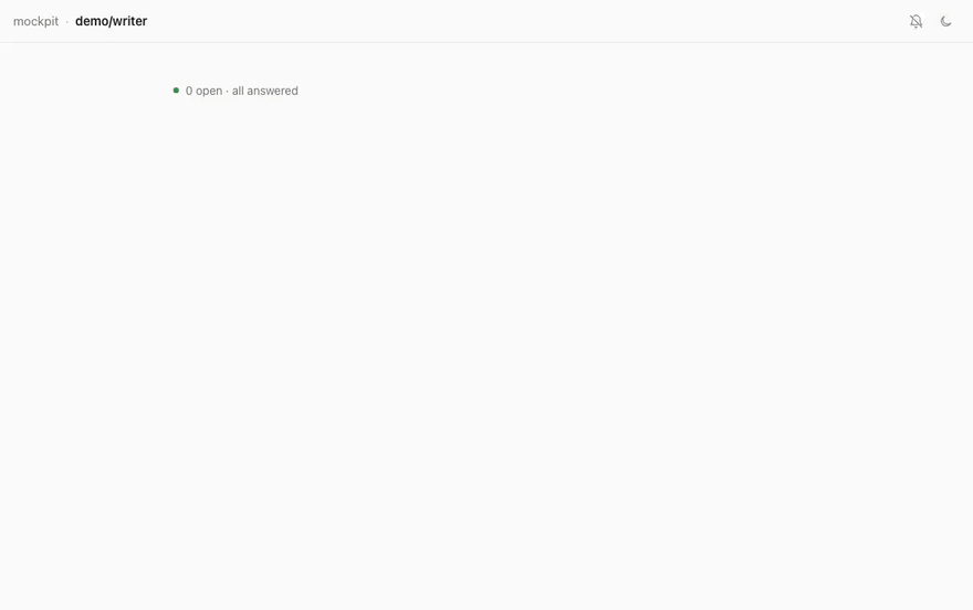Animated demo: the agent publishes the Writer mock; the user previews the three looks on the stage, picks Quiet, answers where the trim goes, keeps a part from another look and presses Send; the top bar reads Sent, Not seen yet, then Delivered once the agent reads the feedback; the agent replies and publishes v2