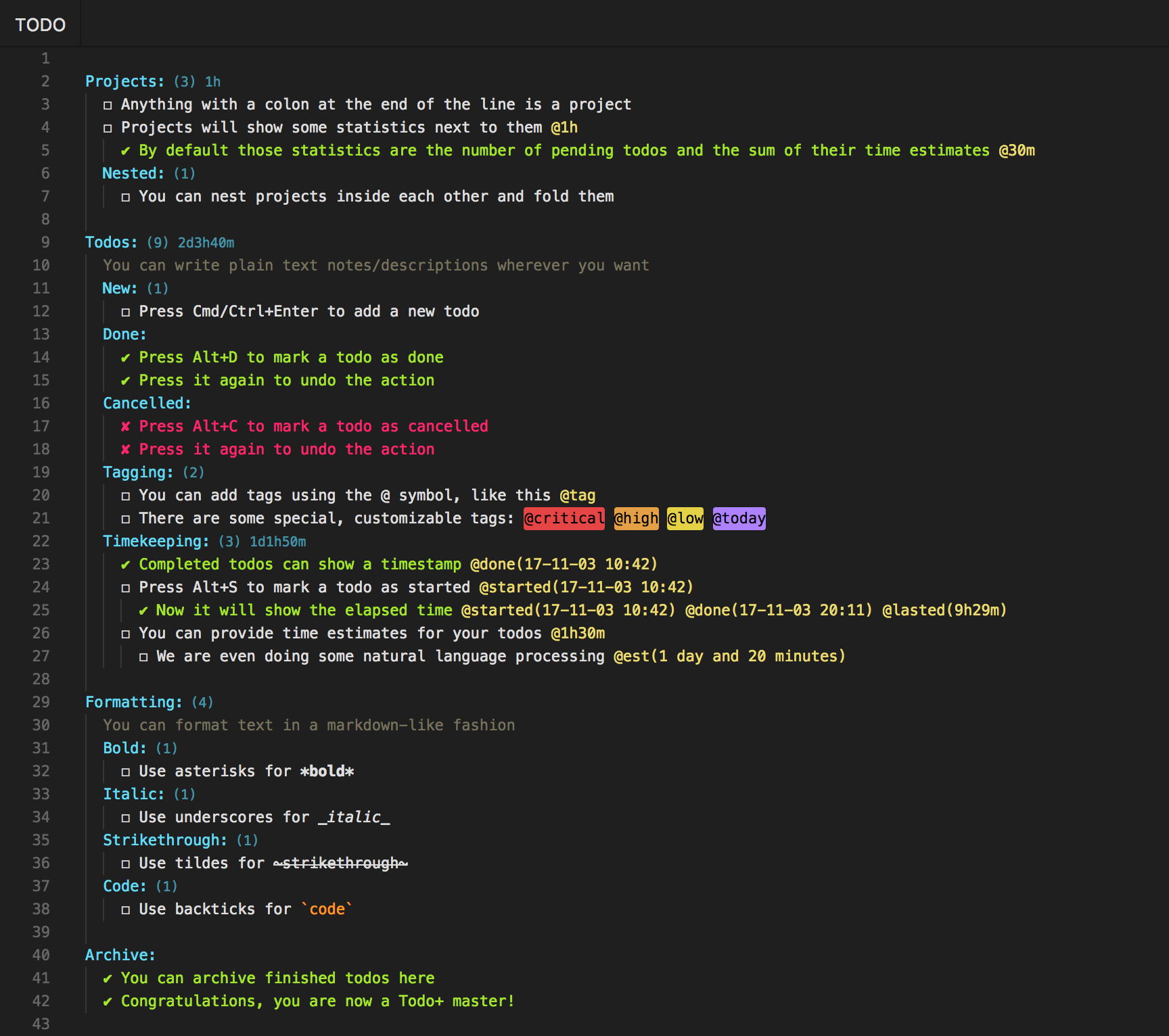 Sample Todo list using Todo+ extension in VS Code