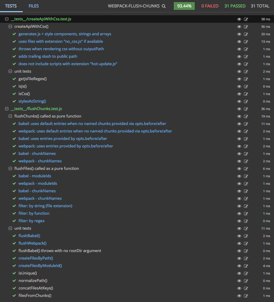webpack-flush-chunks wallaby tests screenshot