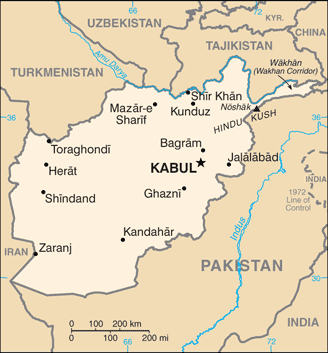 Afghanistan: CIA World Factbook map from 2021; original boundary notes preserved.