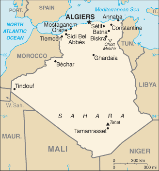 Algeria: CIA World Factbook map from 2021; original boundary notes preserved.