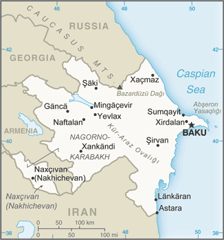Azerbaijan: CIA World Factbook map from 2021; original boundary notes preserved.