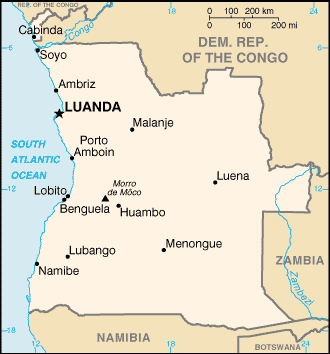 Angola: CIA World Factbook map from 2021; original boundary notes preserved.