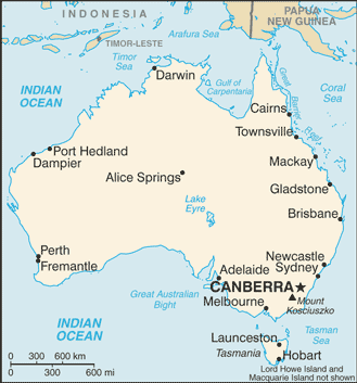 Australia: CIA World Factbook map from 2021; original boundary notes preserved.