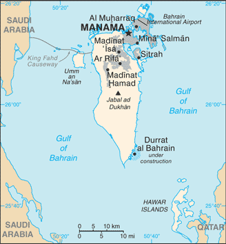 Bahrain: CIA World Factbook map from 2021; original boundary notes preserved.