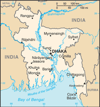 Bangladesh: CIA World Factbook map from 2021; original boundary notes preserved.
