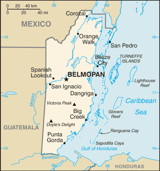 Belize: CIA World Factbook map from 2021; original boundary notes preserved.
