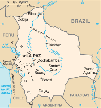Bolivia: CIA World Factbook map from 2021; original boundary notes preserved.