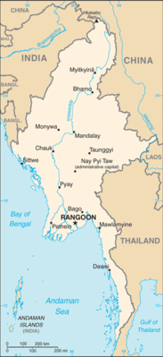 Myanmar: CIA World Factbook map from 2021; original boundary notes preserved.