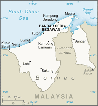 Brunei Darussalam: CIA World Factbook map from 2021; original boundary notes preserved.