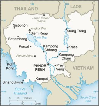 Cambodia: CIA World Factbook map from 2021; original boundary notes preserved.