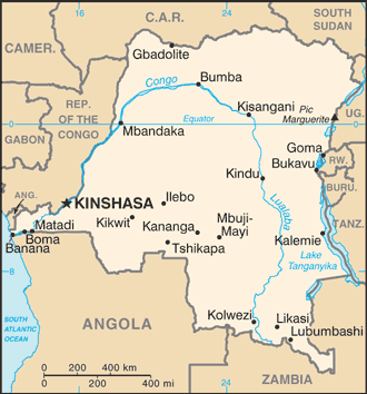 Congo, Dem. Rep.: CIA World Factbook map from 2021; original boundary notes preserved.