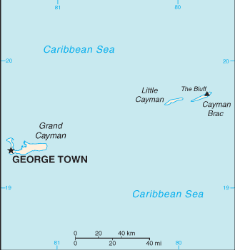 Cayman Islands: CIA World Factbook map from 2021; original boundary notes preserved.