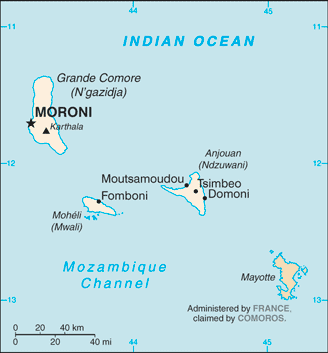 Comoros: CIA World Factbook map from 2021; original boundary notes preserved.