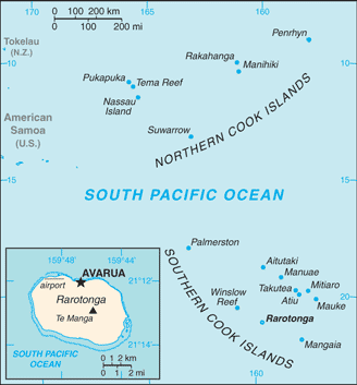 Cook Islands: CIA World Factbook map from 2021; original boundary notes preserved.