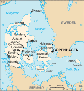Denmark: CIA World Factbook map from 2021; original boundary notes preserved.