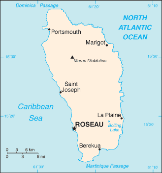 Dominica: CIA World Factbook map from 2021; original boundary notes preserved.