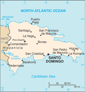 Dominican Republic: CIA World Factbook map from 2021; original boundary notes preserved.